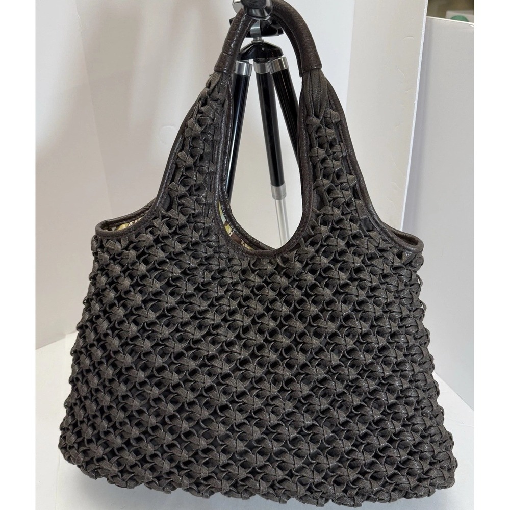 Banana Republic Brown Woven Tote Bag Purse Leather Trim Boho Hippie Y2K - Picture 1 of 12